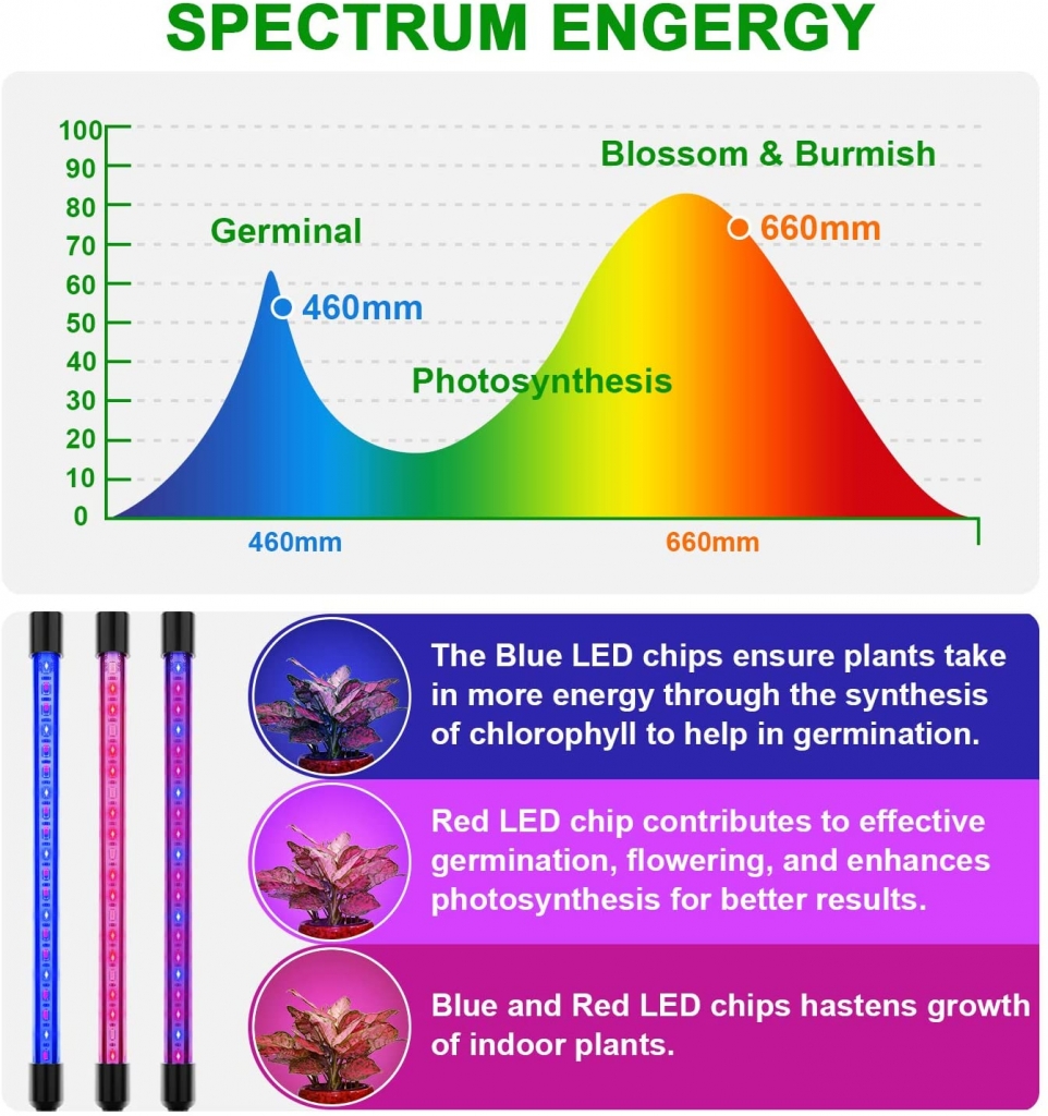 EZORKAS Grow Light, 80W Tri Head Timing 80 LED 9 Dimmable Levels with Red Blue Spectrum4